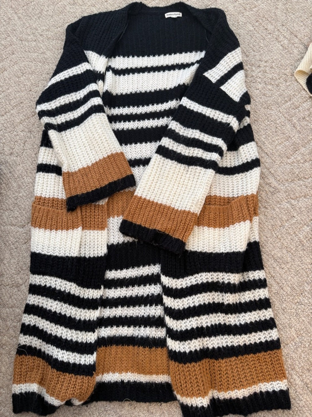 Newbury Kustom Black, Cream & Brown Striped Long Knit Cardigan
